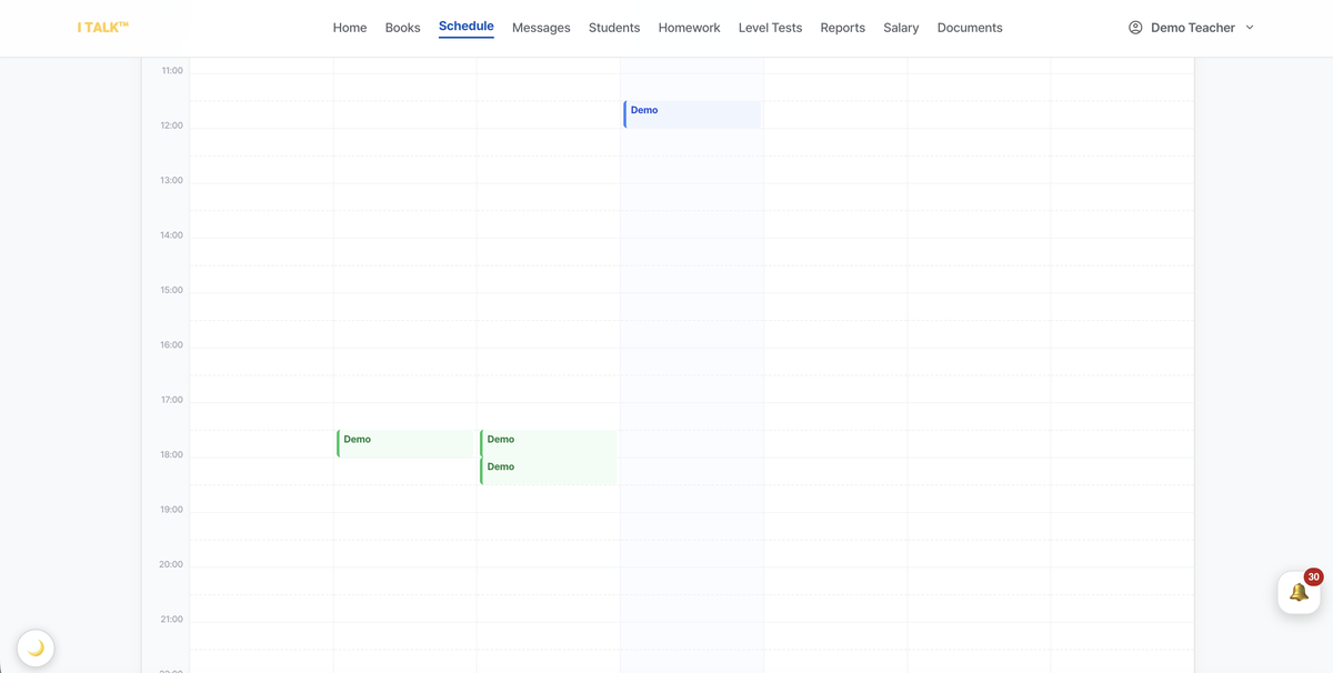 Weekly schedule